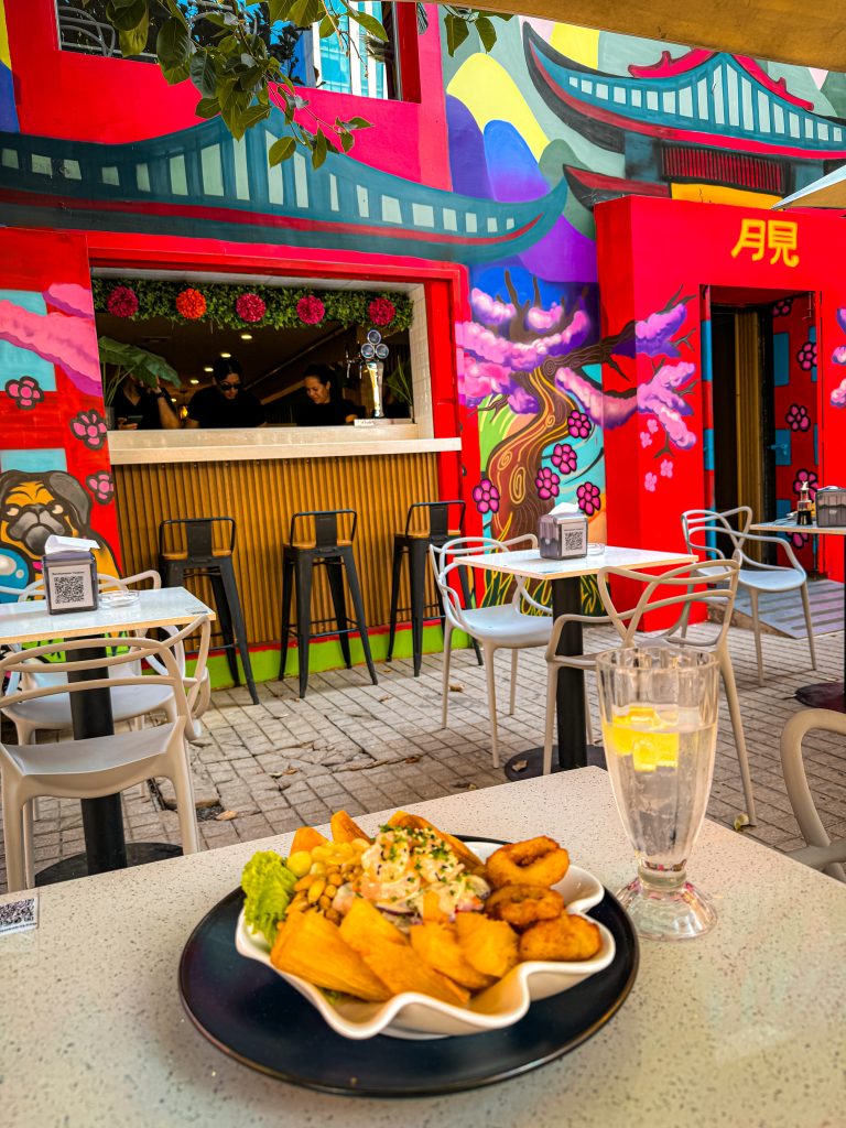 Ceviche at a colorful restaurant in Providencia