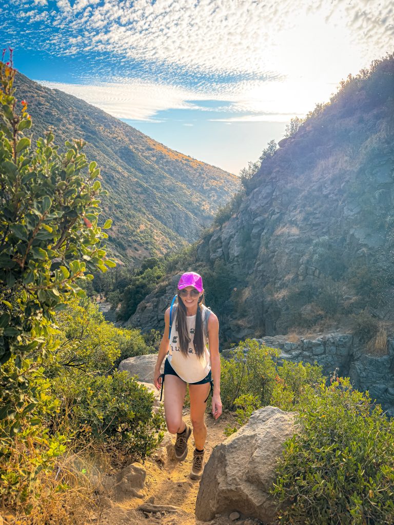 Woman hiking at Quebrada de Macúl in Santiago Chile