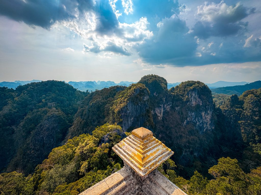 Panoramic limestone mountain view from the top of Tiger Cave Temple