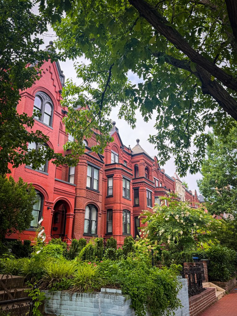 3 story brownstone houses lined up in Washington DC