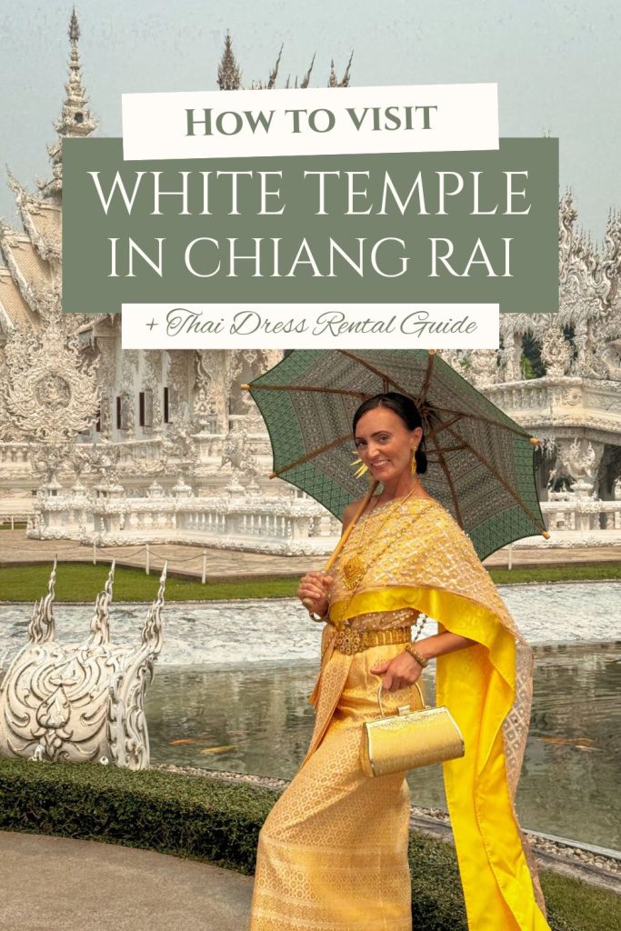 Woman in yellow Thai dress at White Temple in Chiang Rai, Thailand